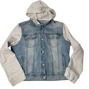 Mudd Denim Button Hooded Jacket Large